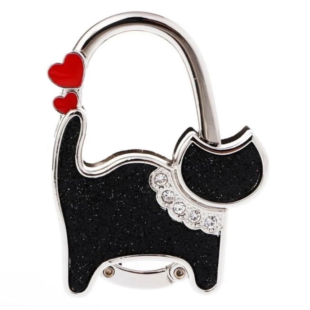 🐈NEW Purse Hook Bag Charm Table Hanger Black Foldable Cute Cat Shape 🛍️